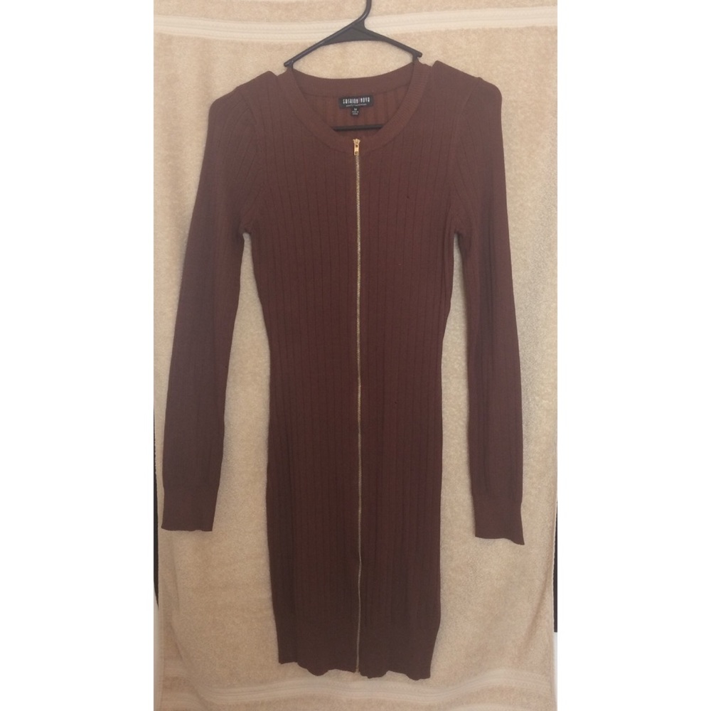 Brown zip front dress
